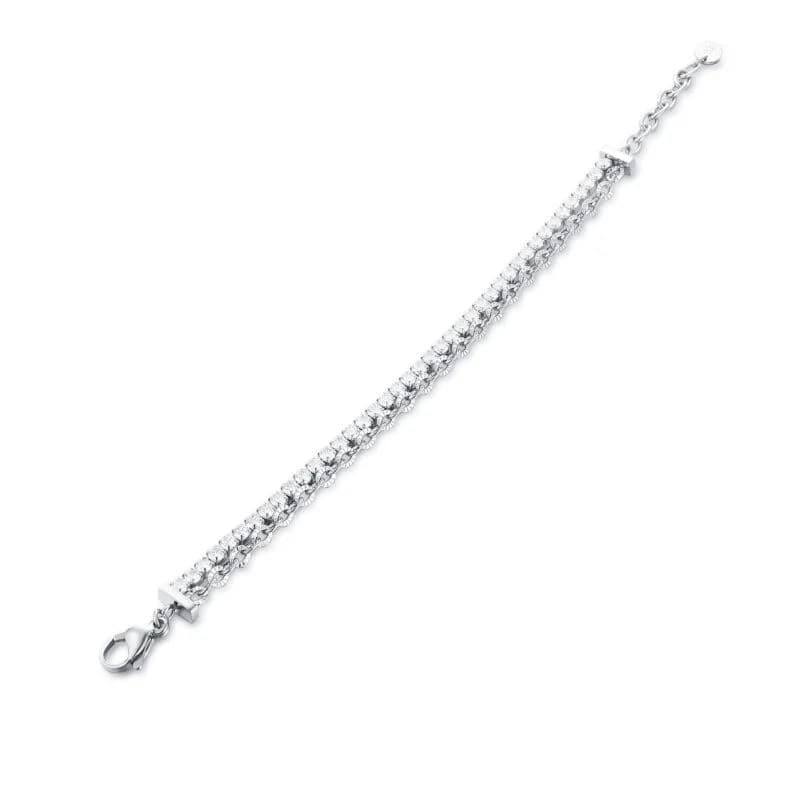 BRAND  Bracciale Doppio con Tennis e Catena Flower - 2