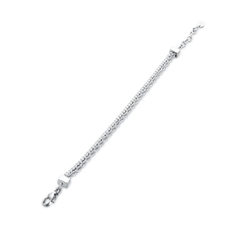 BRAND  Bracciale Doppio con Tennis e Catena a Corda - 2