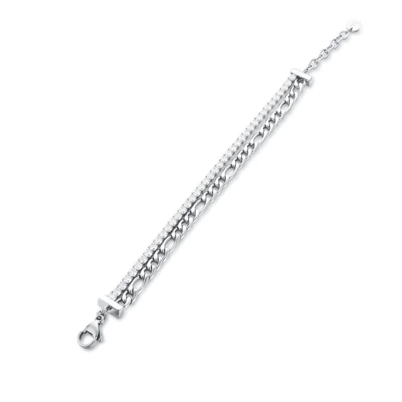 BRAND  Bracciale Doppio con Tennis e Catena Figaro - 2