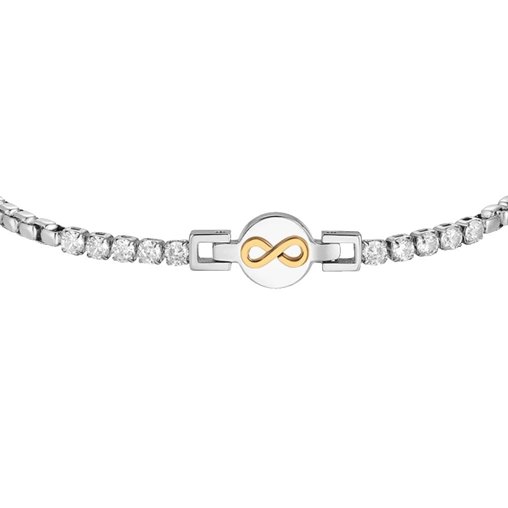 LUCA BARRA  -  BRACCIALE TENNIS UOMO IN ACCIAIO CON INFINITO IP ROSE E ZIRCONI BIANCHI - 2