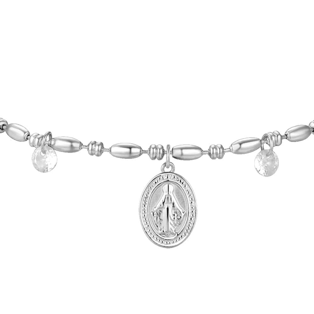 LUCA BARRA  - BRACCIALE DONNA IN ACCIAIO CON MADONNINA MIRACOLOSA E ZIRCONI BIANCHI - 2