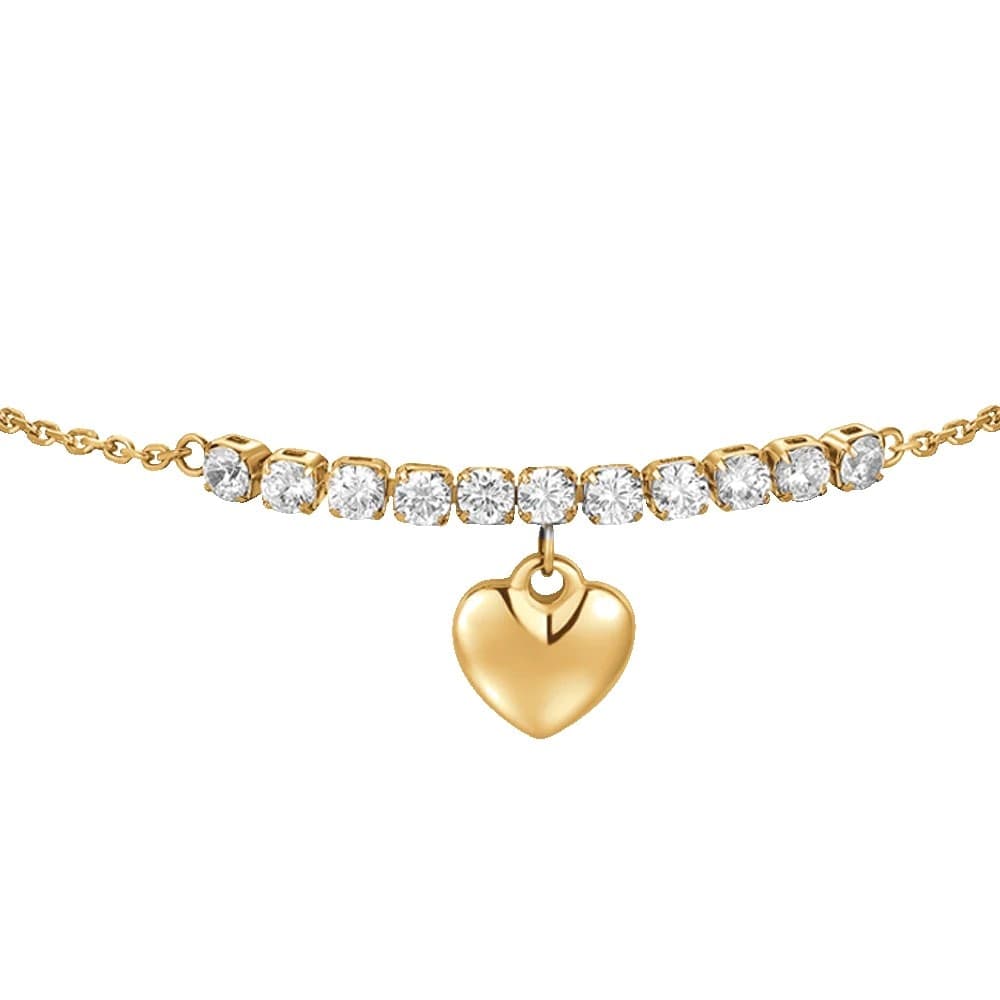 LUCA BARRA  - BRACCIALE DONNA IN ACCIAIO IP GOLD CON CUORE E ZIRCONI BIANCHI - 2