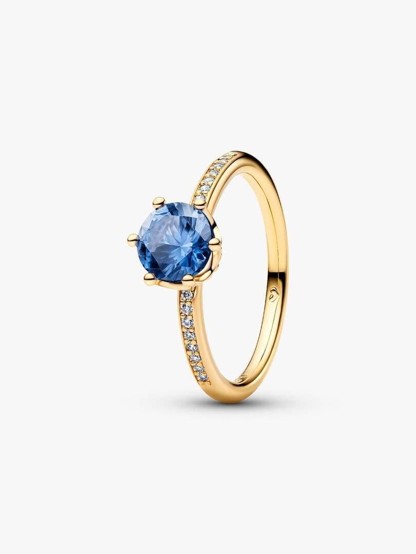 Pandora  Anello Corona Scintillante Pietra Blu Finitura in Oro