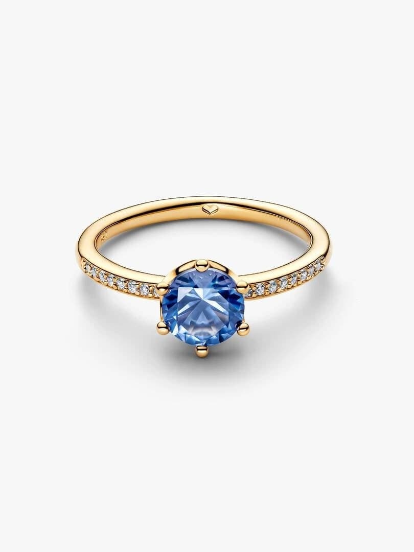 Pandora  Anello Corona Scintillante Pietra Blu Finitura in Oro - 2