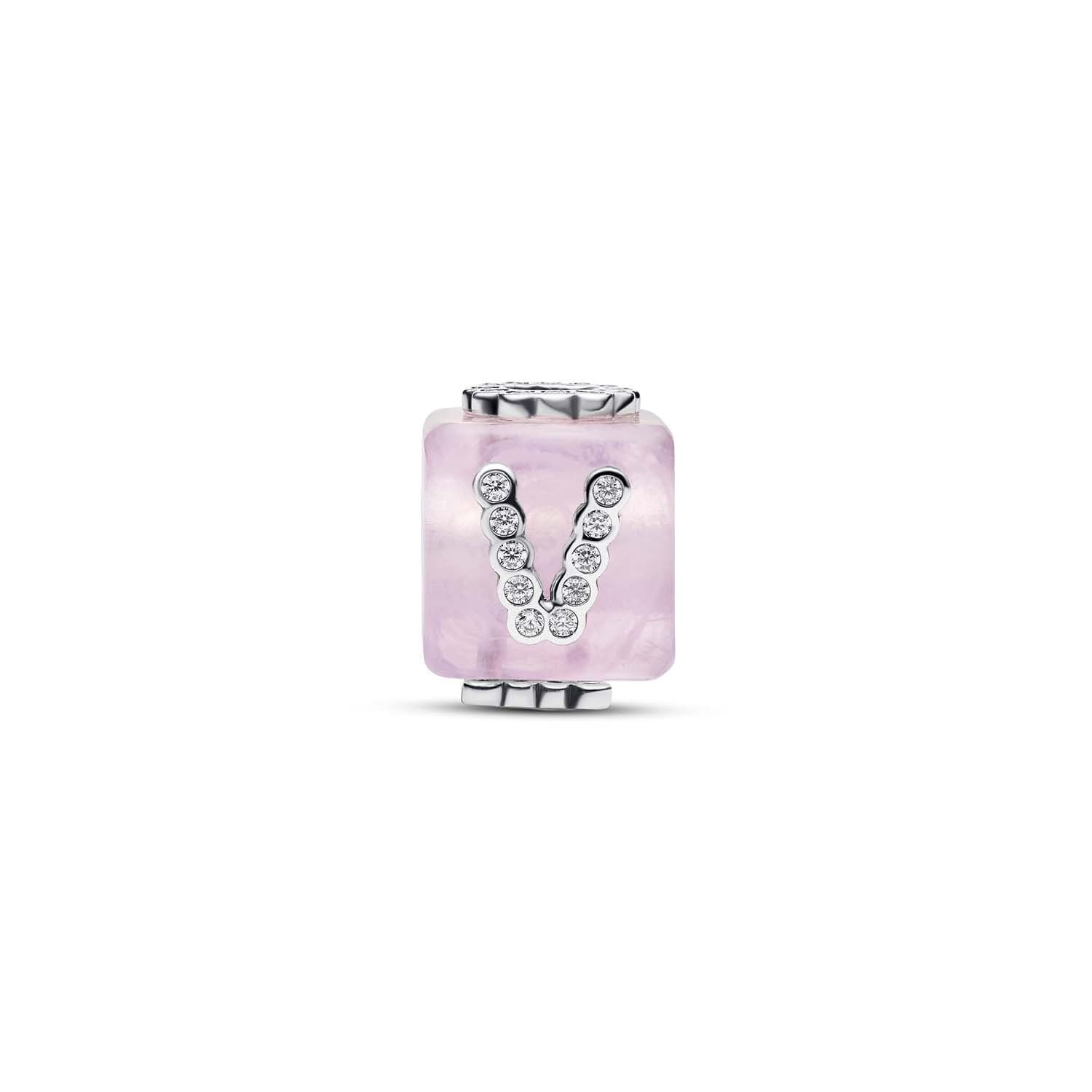 Pandora    Charm Cubo Love Vetro di Murano Rosa Argento - 2