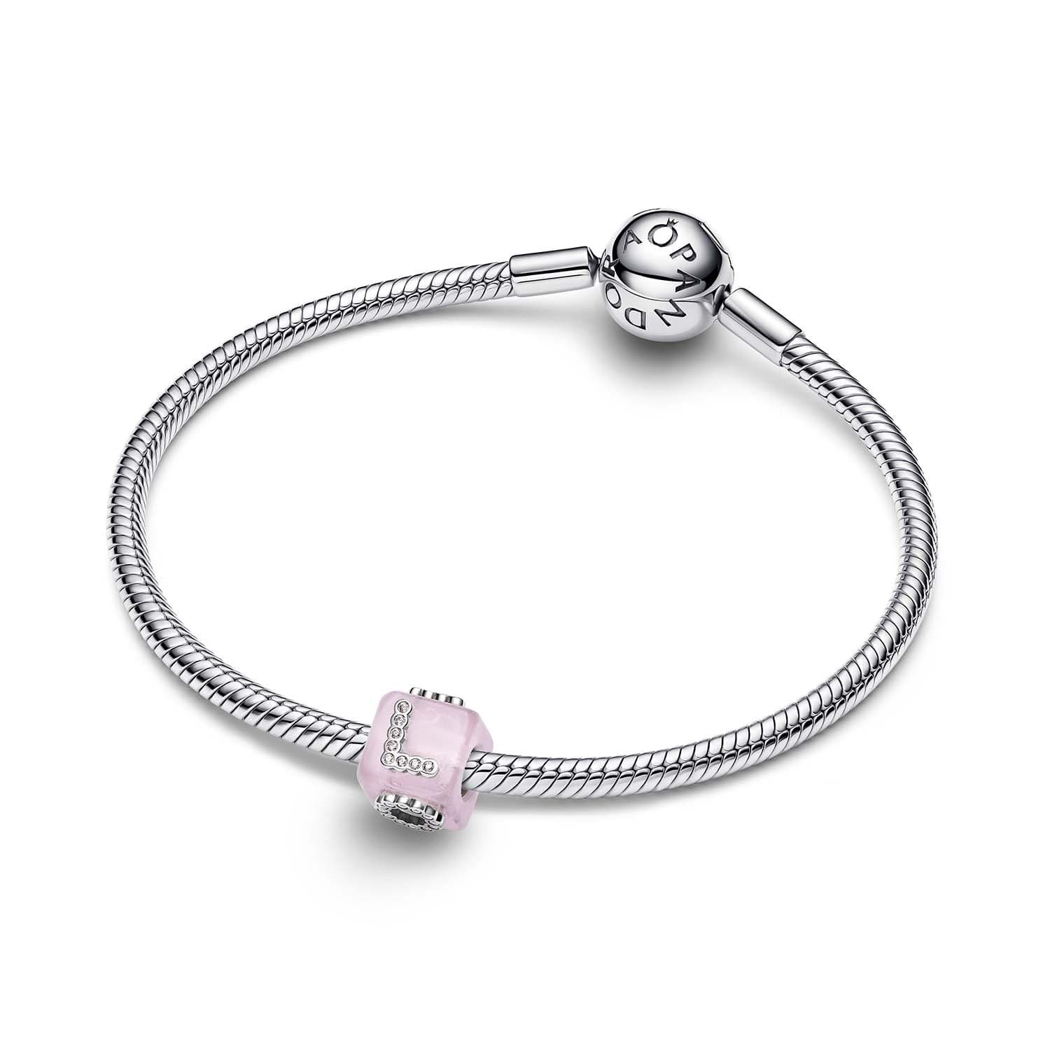 Pandora    Charm Cubo Love Vetro di Murano Rosa Argento - 3
