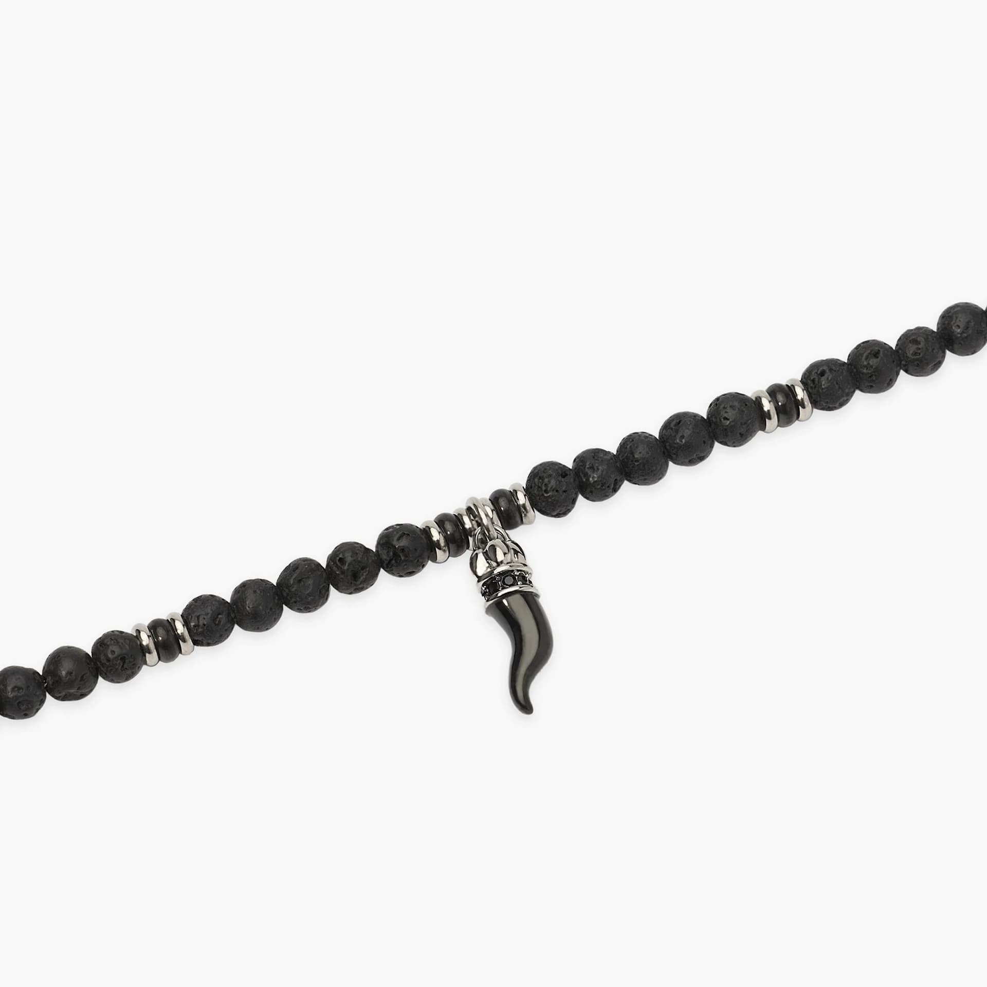 Kidult -  Bracciale uomo in acciaio con pietra lavica e cornetto Style 02 - 2