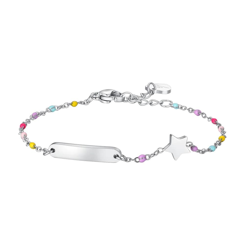 LUCA BARRA - BRACCIALE BAMBINA IN ACCIAIO CON PIASTRA, STELLA ED ELEMENTI MULTICOLOR