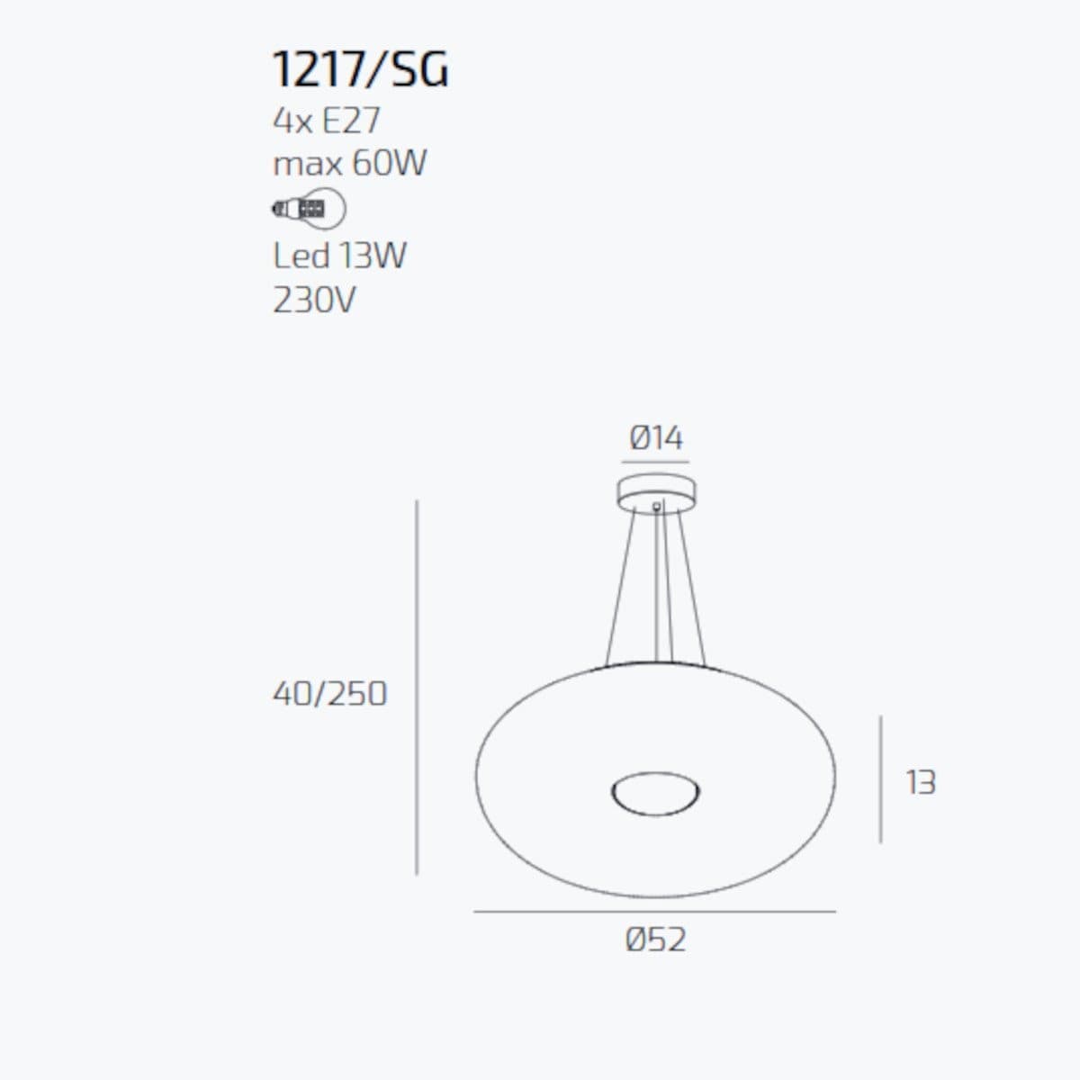 Lampadario moderno Top Light BENNY 1217 SG E27 LED metallo vetro - 5