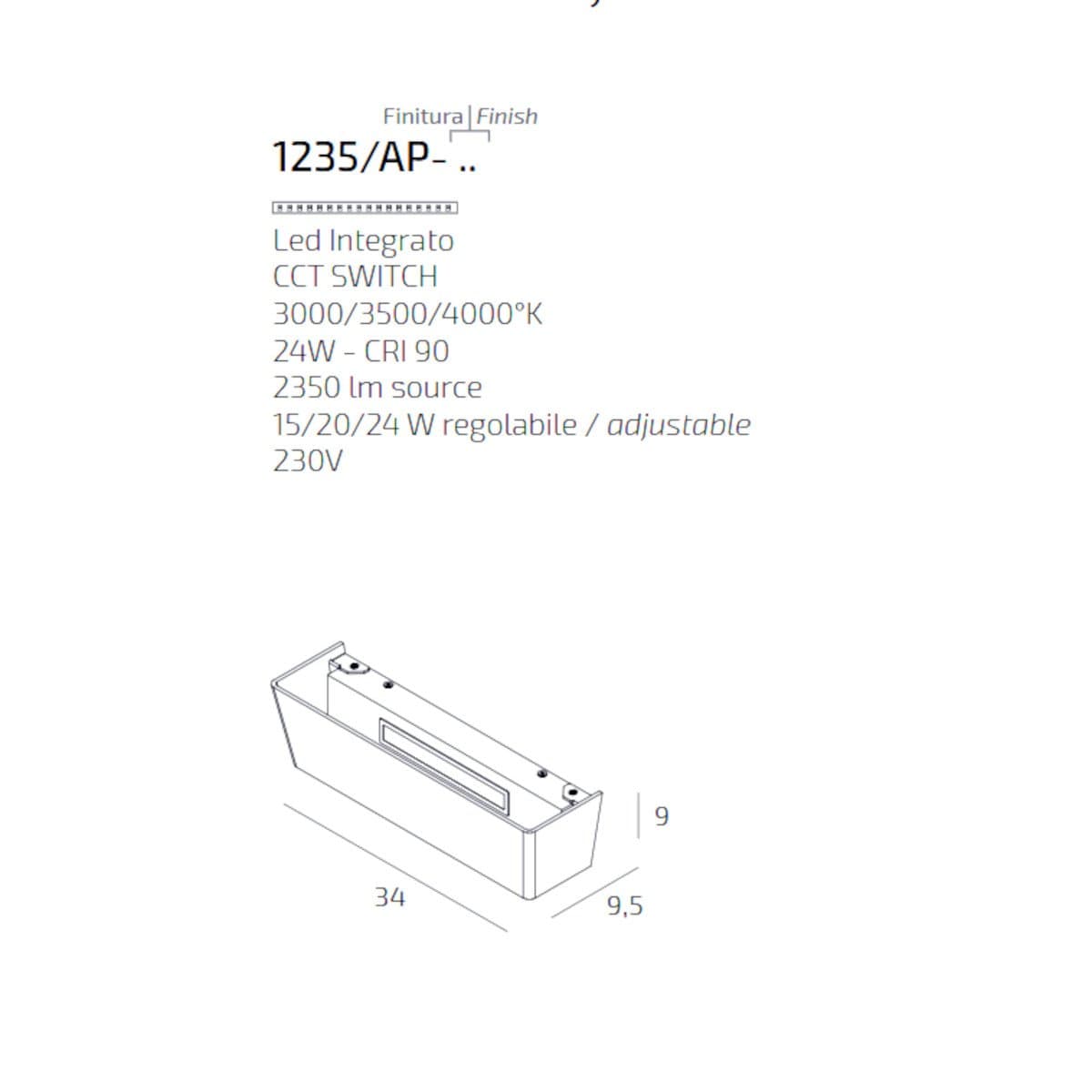 Applique moderno Top Light KING 1235 AP LED CCT SWITCH metallo biemissione - 6
