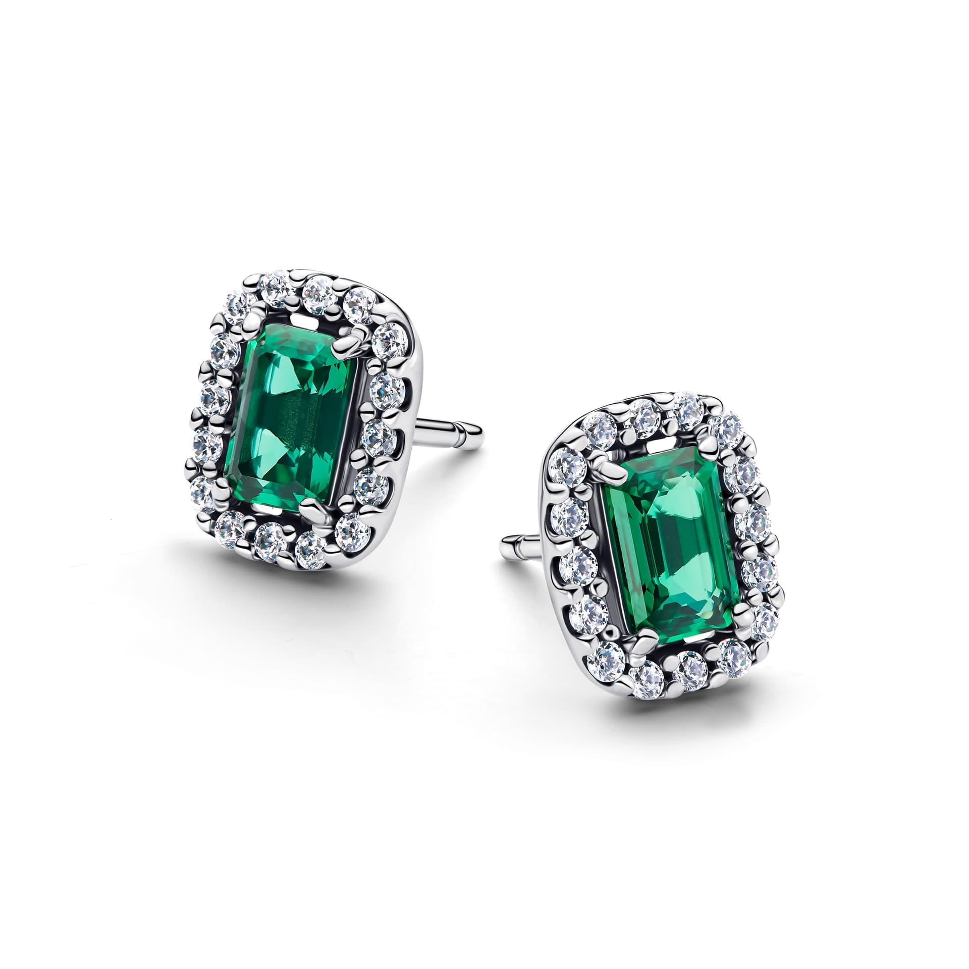 Pandora   Orecchini Punto Luce Rettangolo Verde Argento - 2