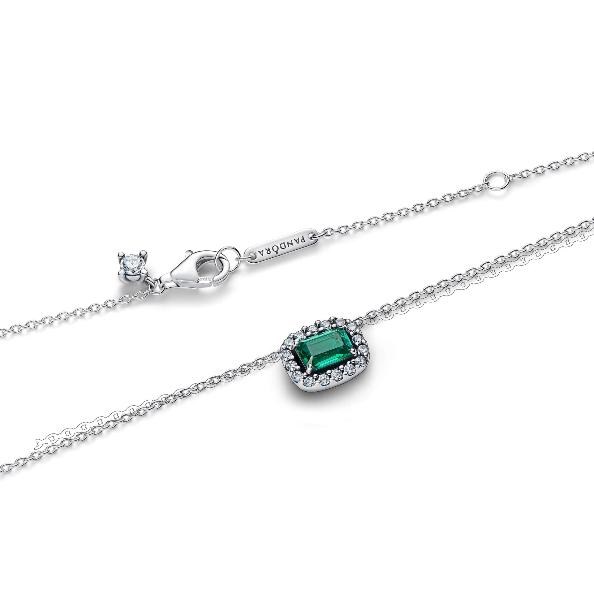 Pandora   Collana Punto Luce Rettangolo Verde Argento - 3