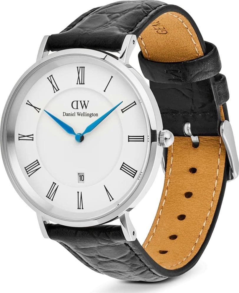 Daniel Wellington  - Orologio Classic Roman Numerals Date Black Croc Belly Silver - 2