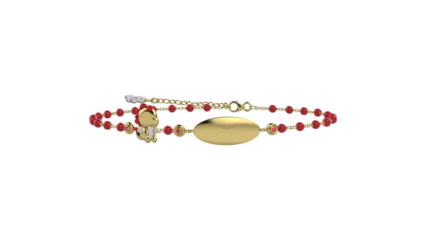 Nanàn   Bracciale incidibile Bimbi con Draghetto del Cuore Rosso Argento