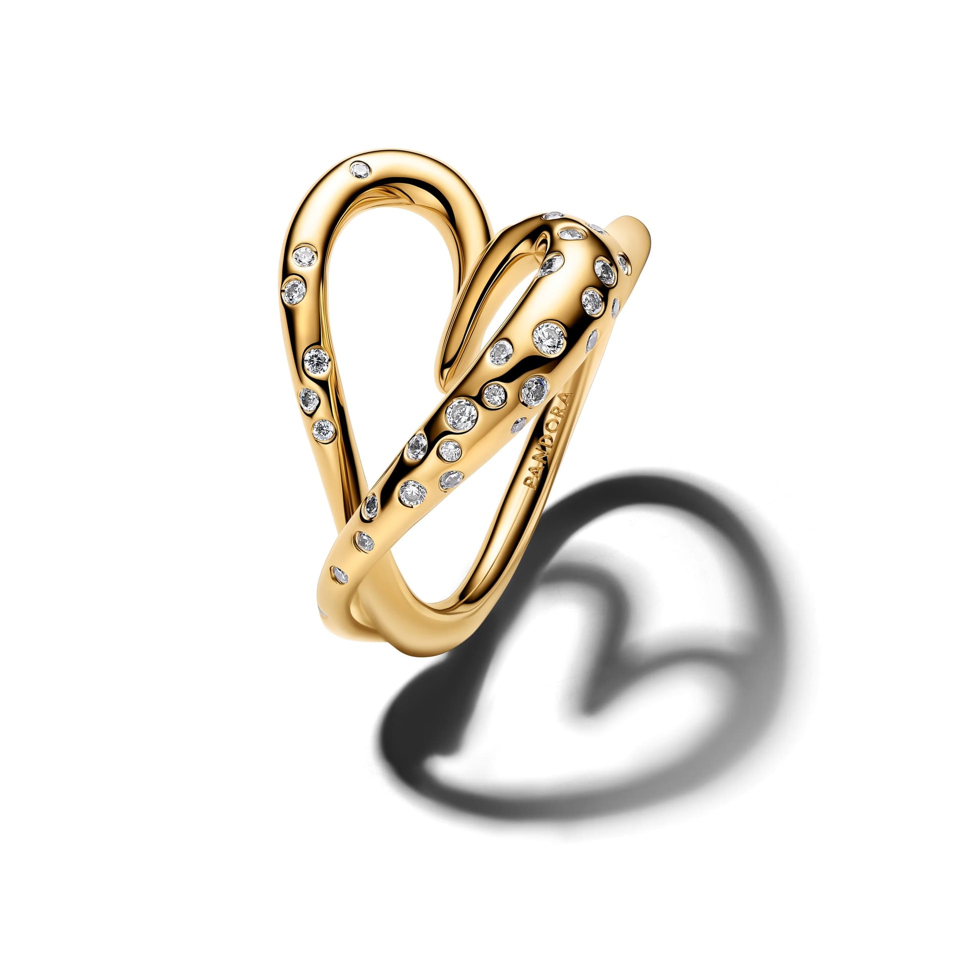 Pandora - Anello Cuore Linea Sinuosa con Pietre Luminose Esclusiva lega metallica rifinita in Oro - 2