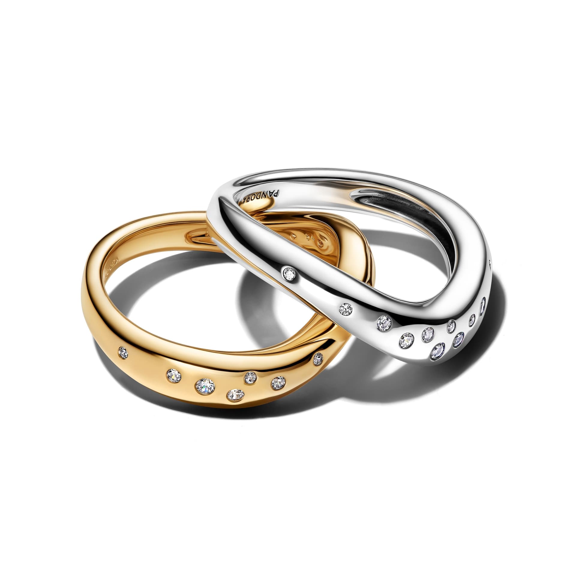 Pandora - Anello Linea Sinuosa Divisibile Bicolore con Pietre Luminose Argento - 2