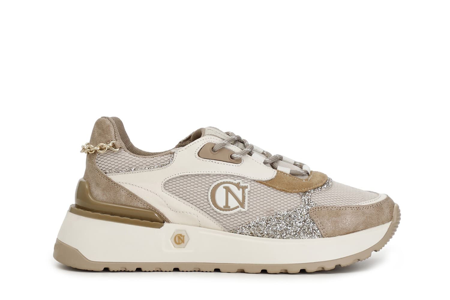 SNEAKERS IN MESH E PELLE CON DETTAGLIO GLITTER - 4