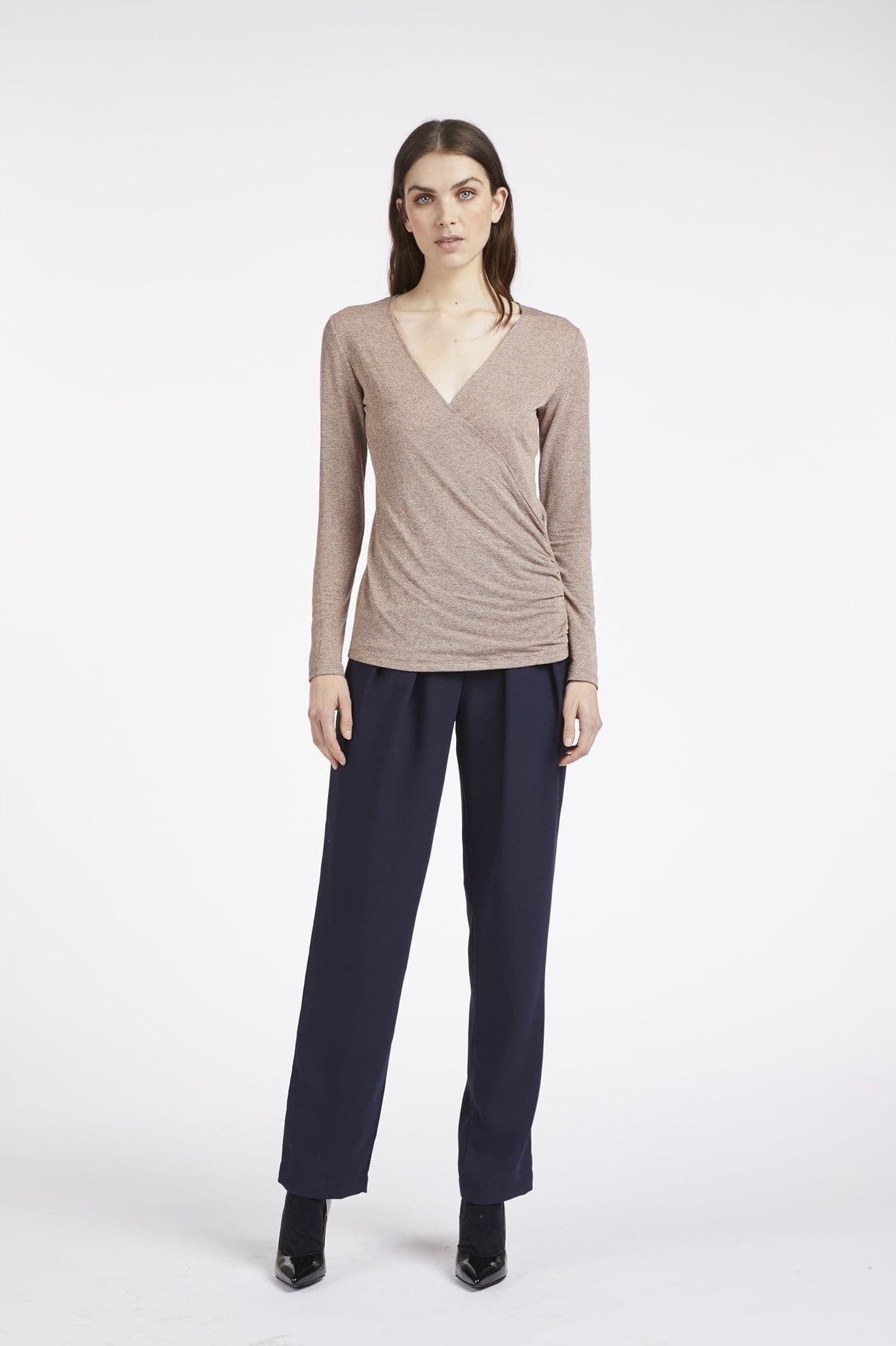 T SHIRT LUREX SCOLLO INCROCIATO – ROSA ANTICO – Cafènoir