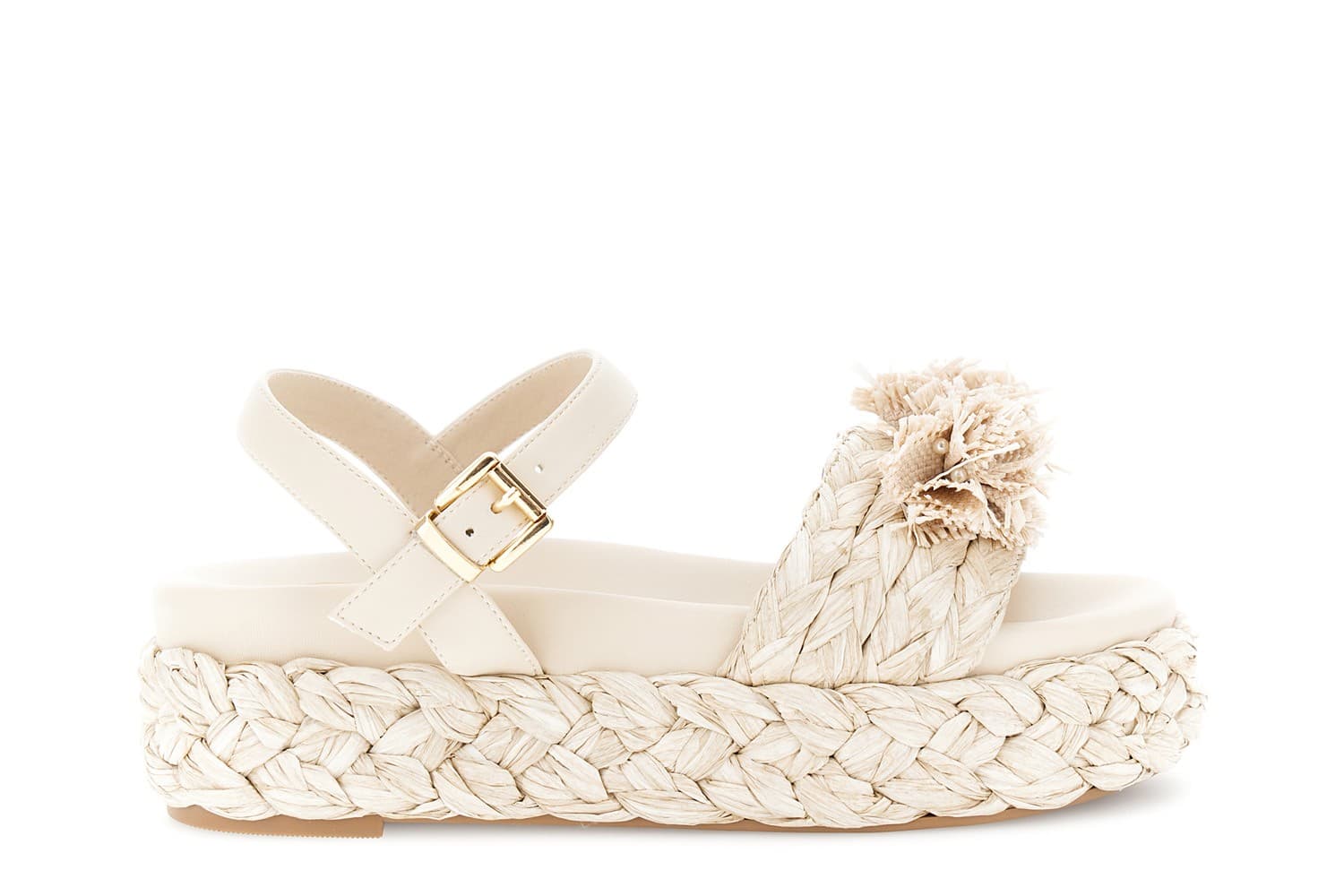 SANDALO GILDA SU ZEPPA FASCIA RAFFIA CON FIORI - 4