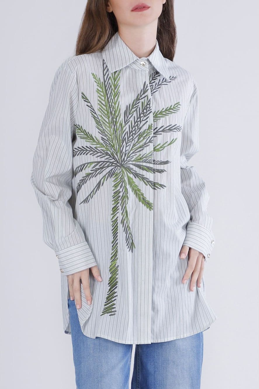 CAMICIA  RIGATA CON PALMA RICAMATA - 3