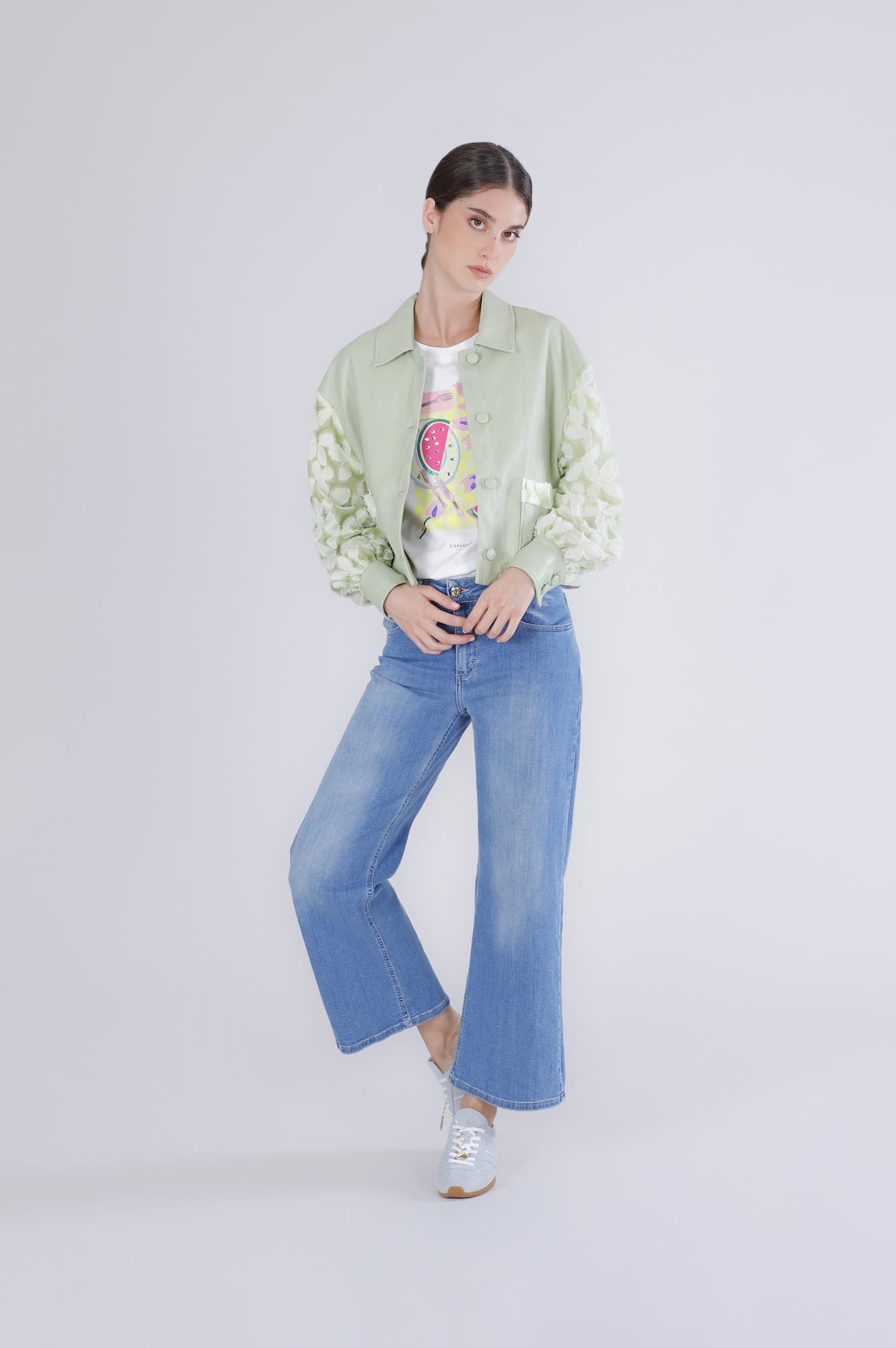 BLAZER IN SIMILPELLE CON MANICHE IN PIZZO - 4