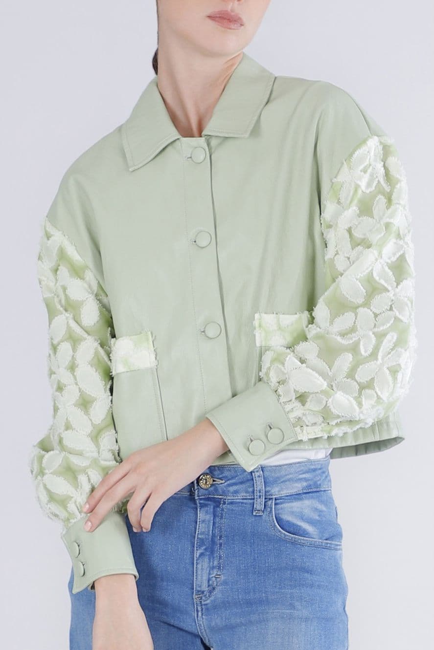 BLAZER IN SIMILPELLE CON MANICHE IN PIZZO - 3