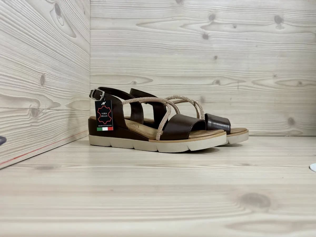 Lux sandali donna pelle marrone fascia strass made in Italy plantare comfort - 6