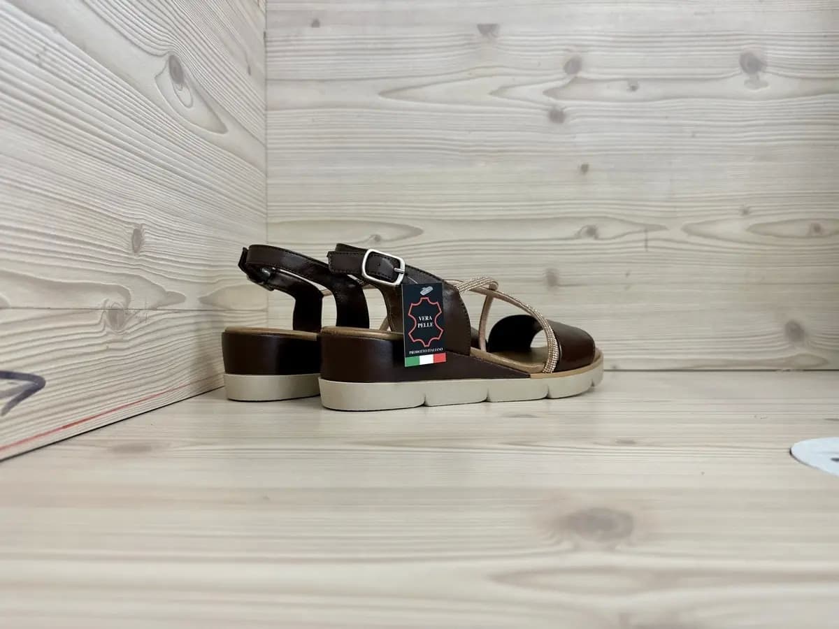 Lux sandali donna pelle marrone fascia strass made in Italy plantare comfort - 3