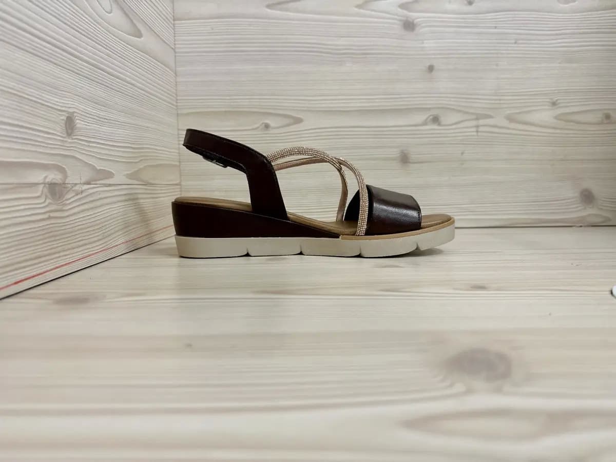 Lux sandali donna pelle marrone fascia strass made in Italy plantare comfort - 4