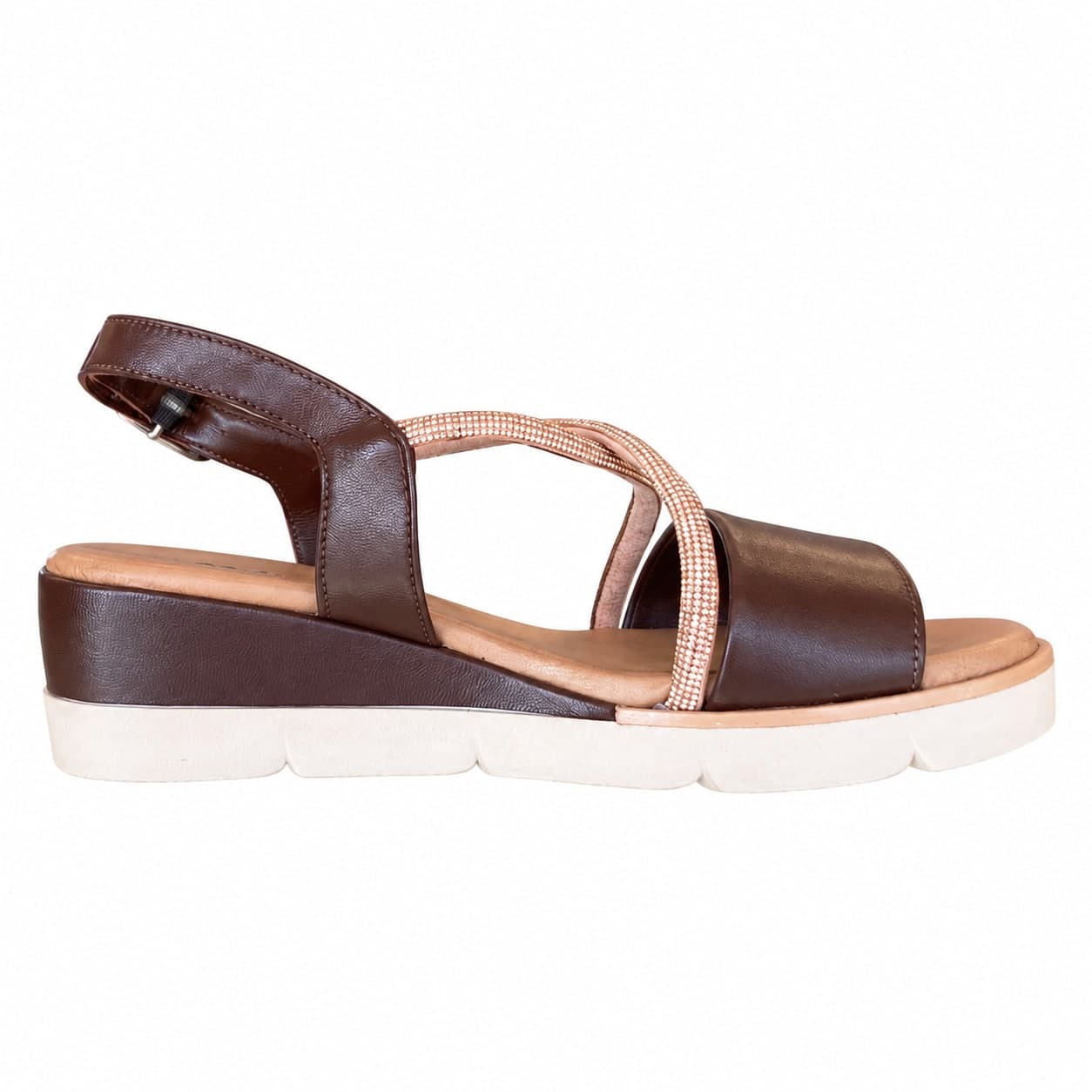 Lux sandali donna pelle marrone fascia strass made in Italy plantare comfort - 5
