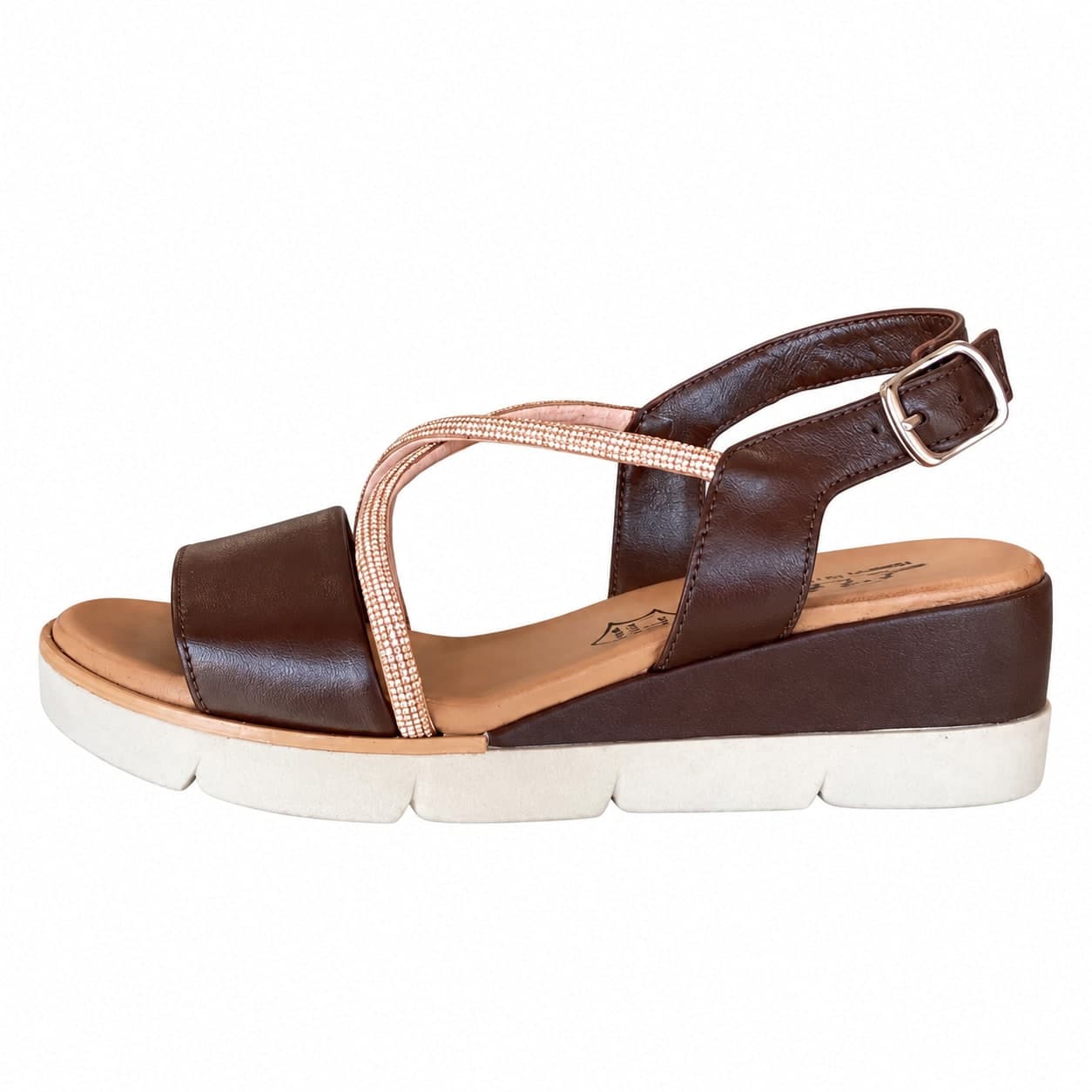 Lux sandali donna pelle marrone fascia strass made in Italy plantare comfort - 6
