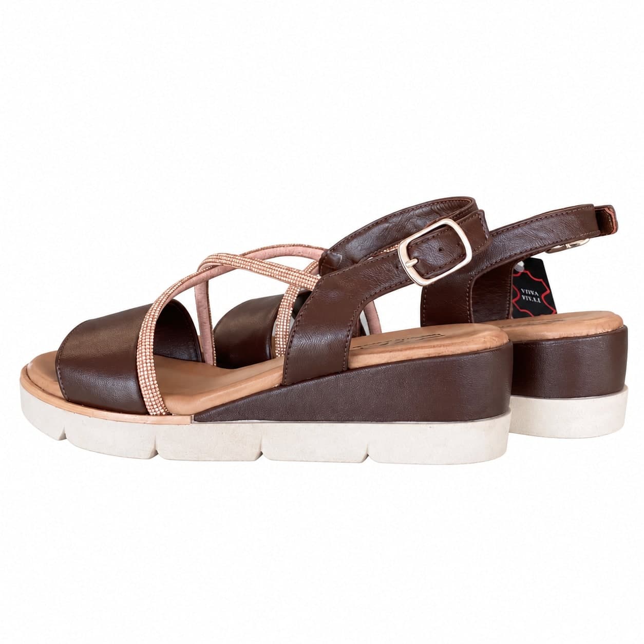 Lux sandali donna pelle marrone fascia strass made in Italy plantare comfort - 7