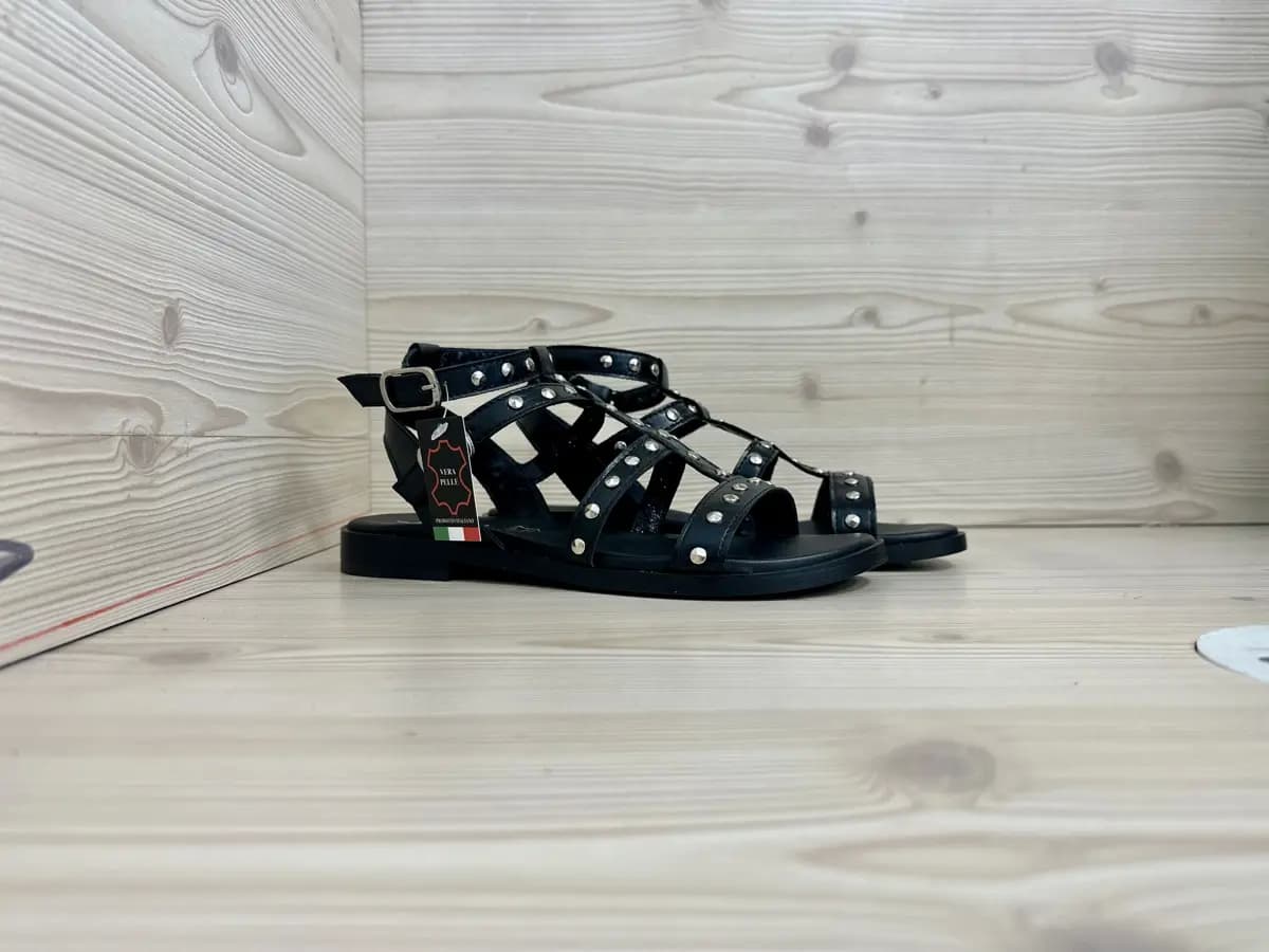 Lux sandali donna pelle neri borchie made in Italy cinturino regolabile - 6