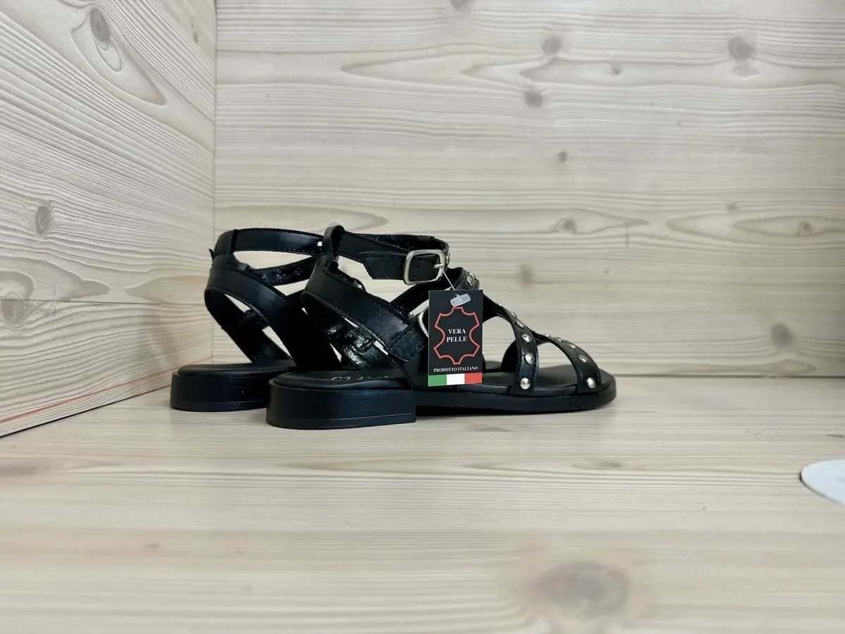 Lux sandali donna pelle neri borchie made in Italy cinturino regolabile - 2
