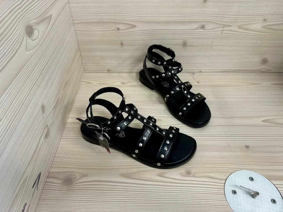 Lux sandali donna pelle neri borchie made in Italy cinturino regolabile - 3