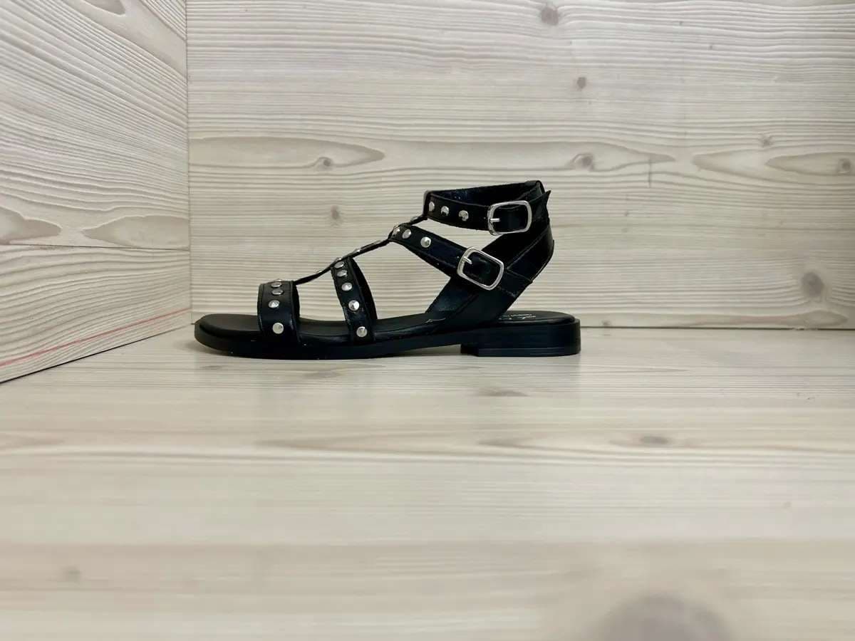 Lux sandali donna pelle neri borchie made in Italy cinturino regolabile - 4