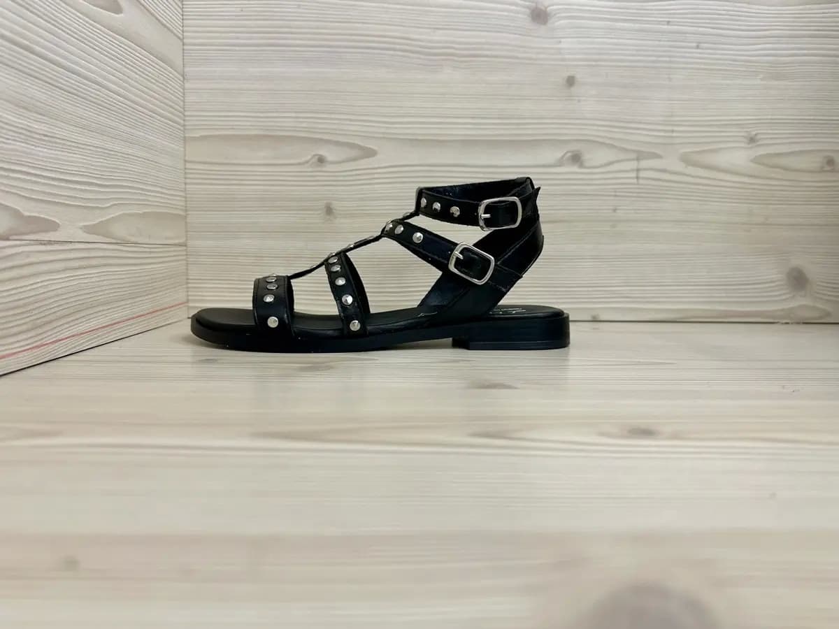 Lux sandali donna pelle neri borchie made in Italy cinturino regolabile - 4