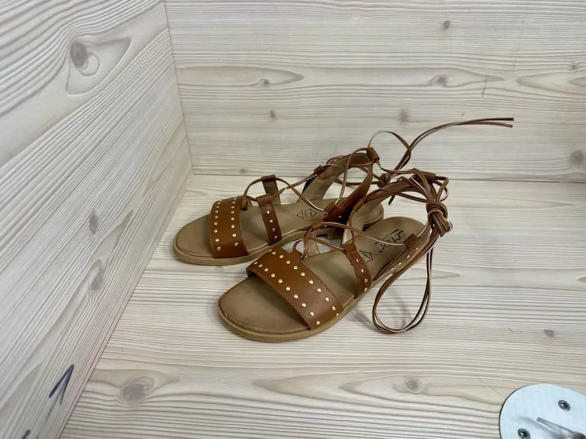Lux sandali donna pelle cuoio borchie lacci alla caviglia made in Italy - 2