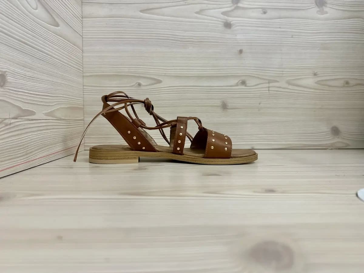 Lux sandali donna pelle cuoio borchie lacci alla caviglia made in Italy - 6