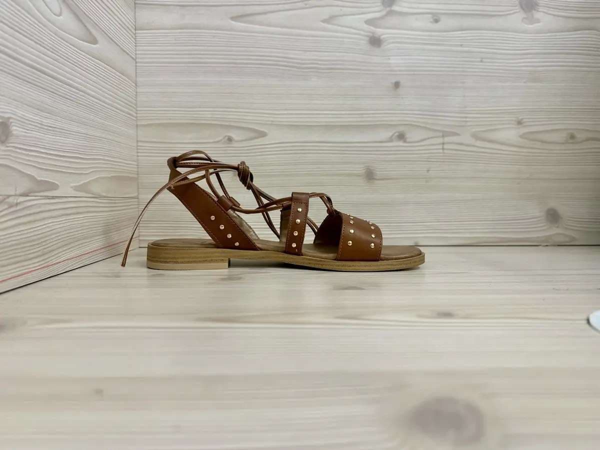 Lux sandali donna pelle cuoio borchie lacci alla caviglia made in Italy - 6
