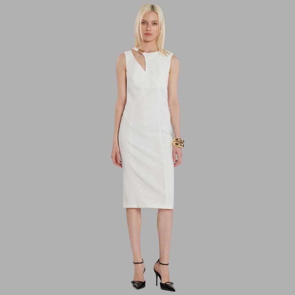 Relish Abito Cecile midi smanicato con apertura e spacco elegante Made in Italy