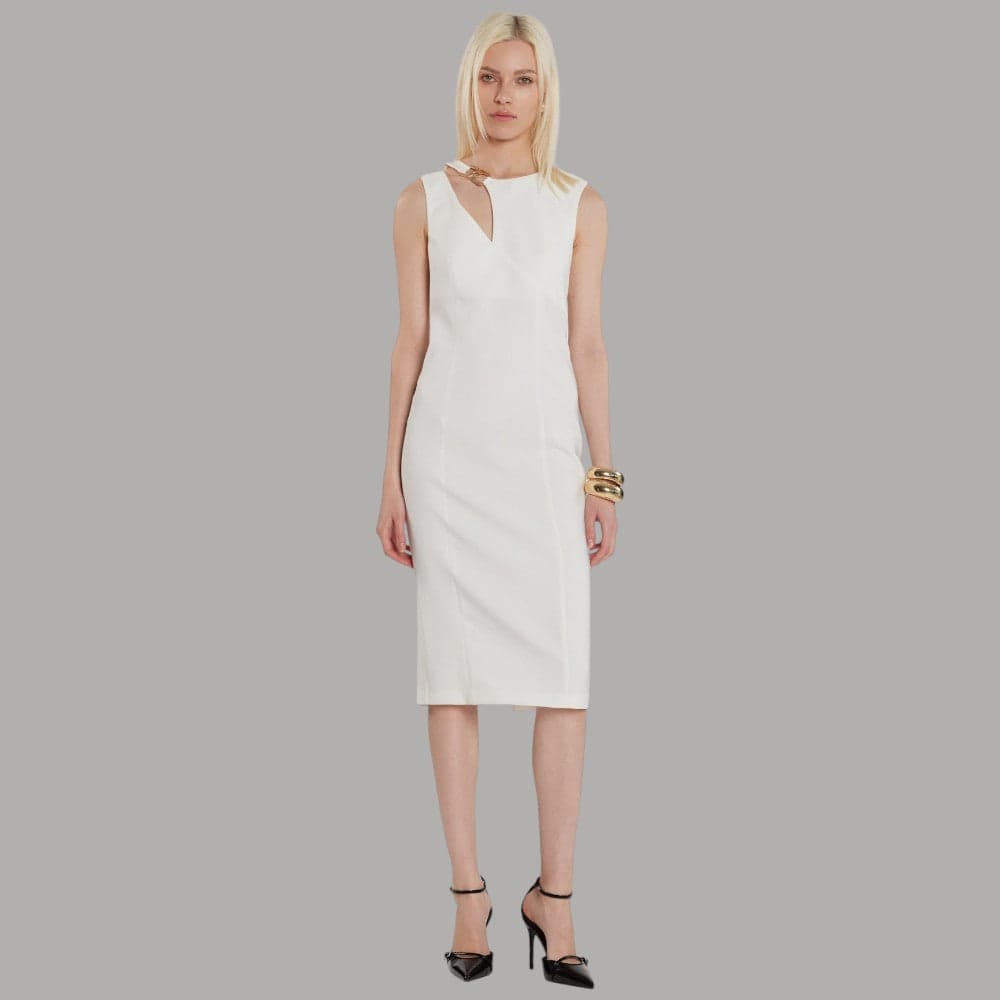 Relish Abito Cecile midi smanicato con apertura e spacco elegante Made in Italy - 4