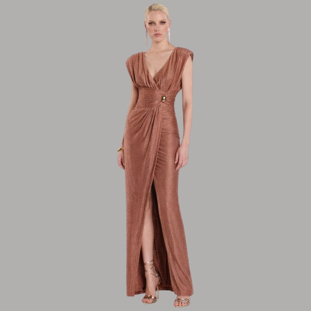 Relish abito lungo lurex doppio scollo fusciacca made in Italy femminile - 2