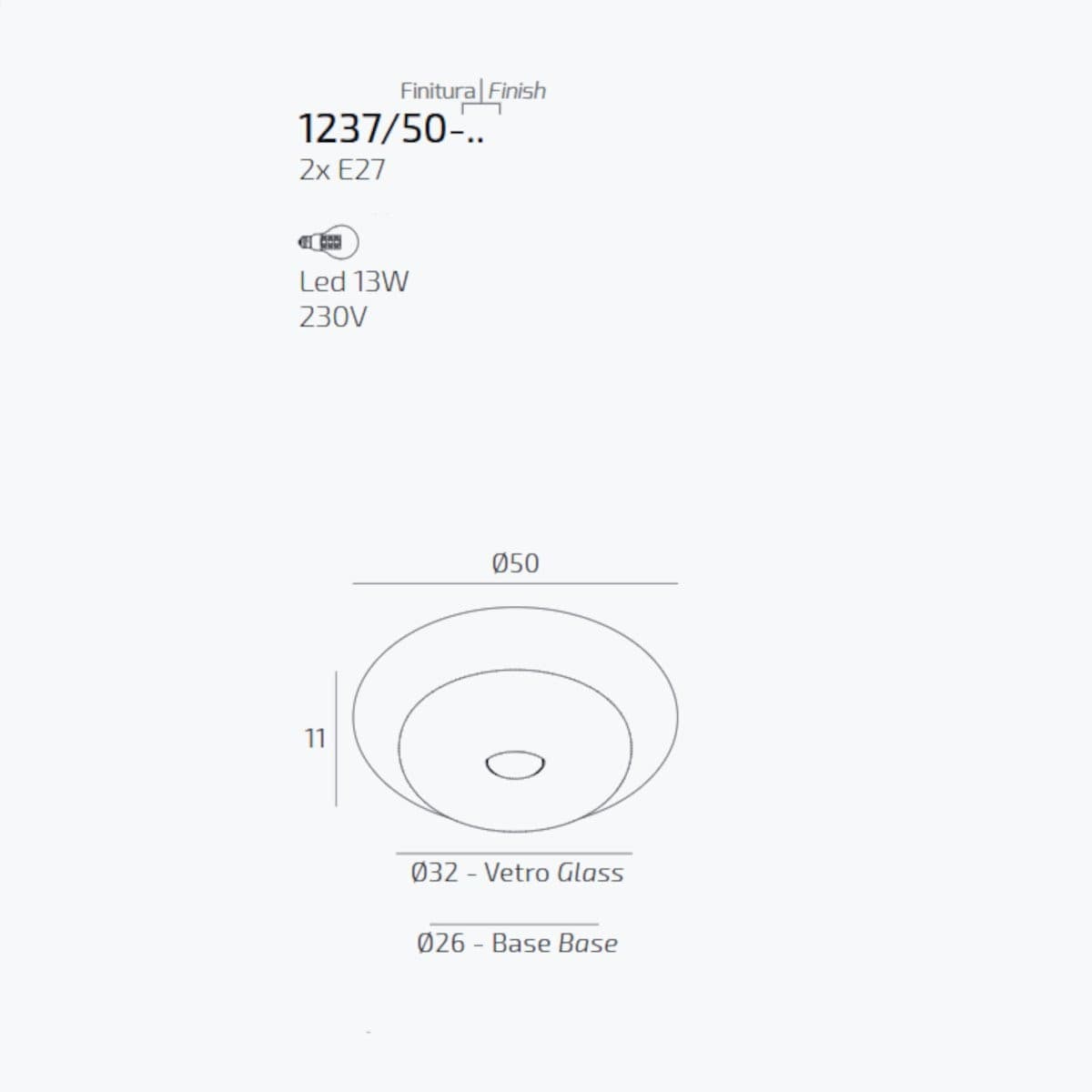 Plafoniera moderna Top Light CHLOE 1237 50 E27 LED metallo vetro - 4