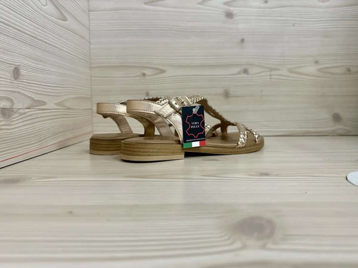 Lux sandali donna intrecciati oro rosa pelle made in Italy cinturino regolabile - 2