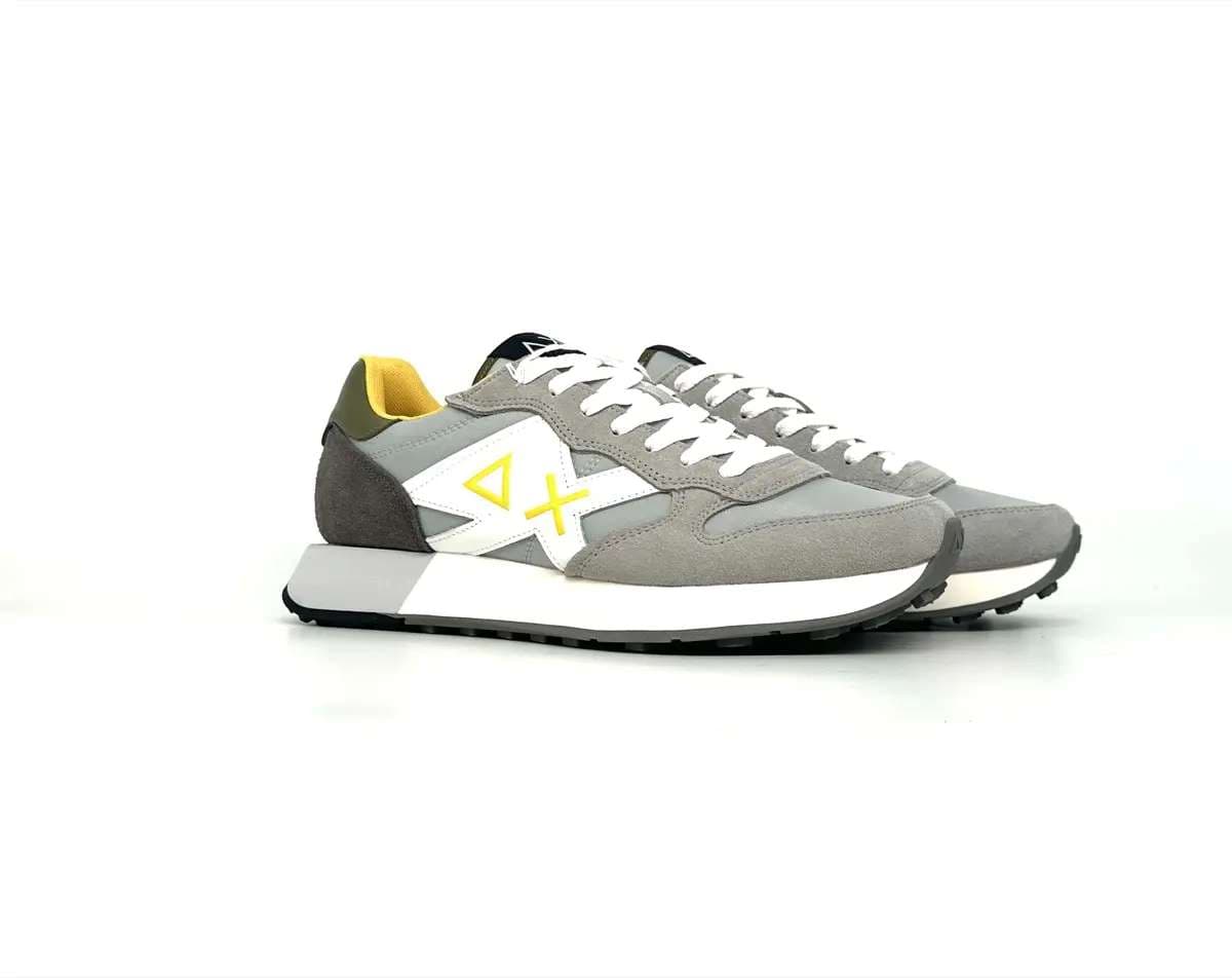 Sun68 Jaki 2.0 sneakers uomo grigie nylon suede logo giallo - 8