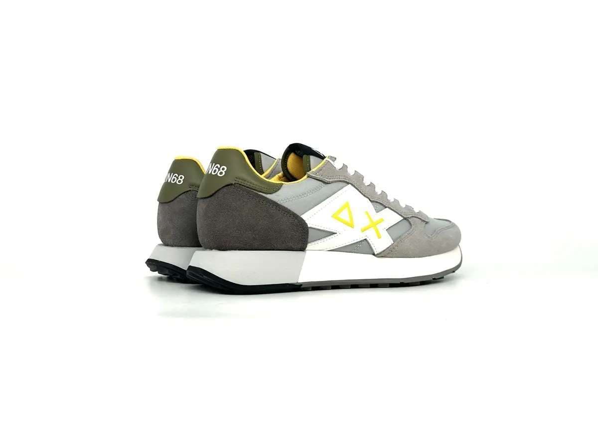 Sun68 Jaki 2.0 sneakers uomo grigie nylon suede logo giallo - 2