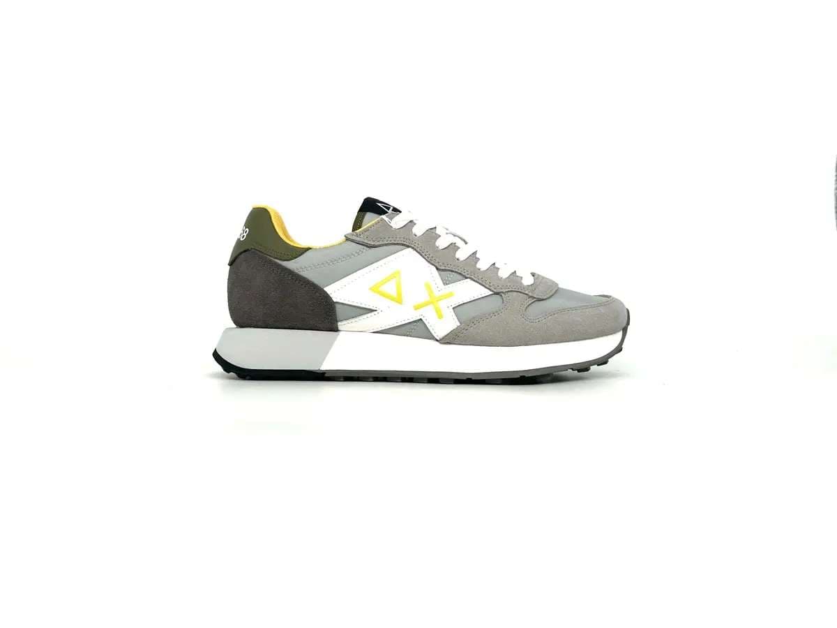Sun68 Jaki 2.0 sneakers uomo grigie nylon suede logo giallo - 4