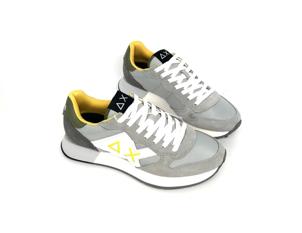 Sun68 Jaki 2.0 sneakers uomo grigie nylon suede logo giallo - 7