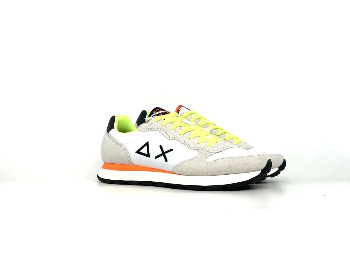 Sun68 Tom Fluo sneakers uomo bianche nylon suede dettagli fluo - 7